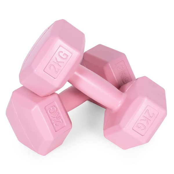 Hex manualer sett 2x2 kg, treningsvekter, fitness belastning, rosa, ModernHome