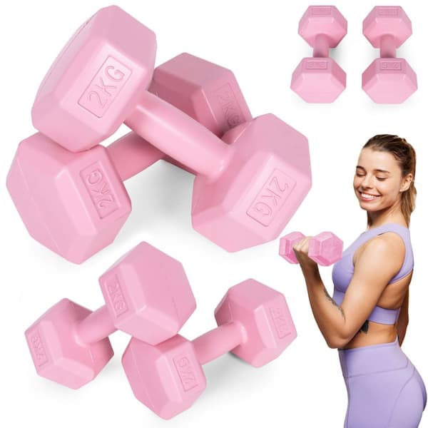 Hex manualer sett 2x2 kg, treningsvekter, fitness belastning, rosa, ModernHome