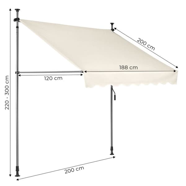 Parvekkeen aurinkovarjo, korkeussäädettävä, vedenpitävä käsikammen Beige MultiGarden