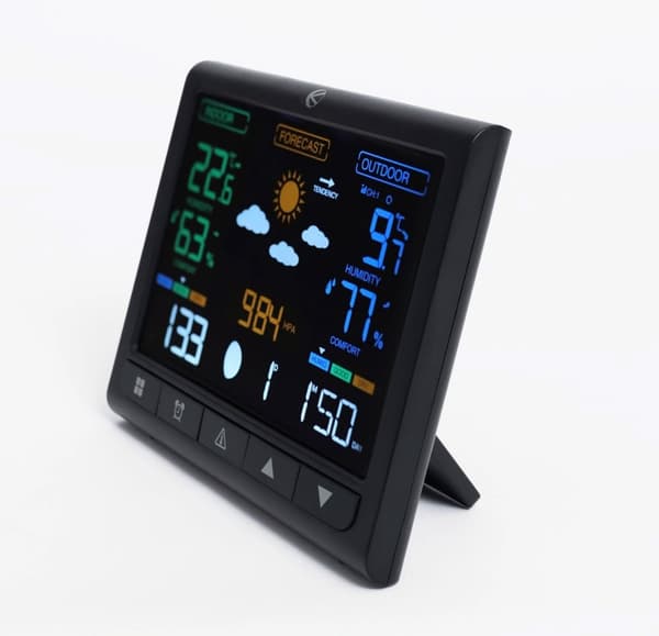 Baggrundsbelyst trådløs vejrstation med udendørs sensor, LCD display, termometer, barometer, ur
