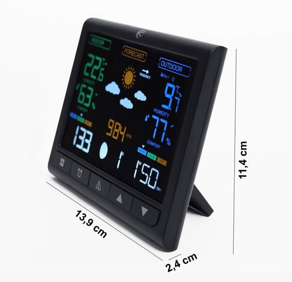 Baggrundsbelyst trådløs vejrstation med udendørs sensor, LCD display, termometer, barometer, ur