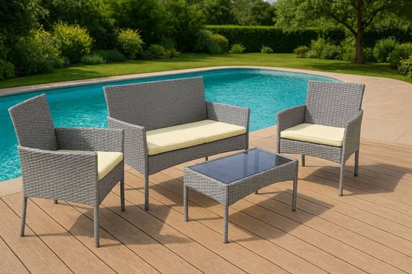 Havemøbelsæt med rattanlignende finish – bænk, bord, stole Grå MultiGarden