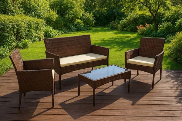 Hagemøbelsett med rottinglignende finish – benk, bord, stoler Brun MultiGarden