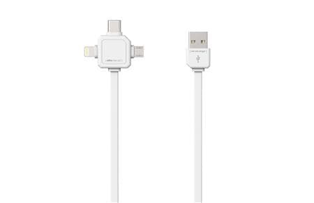 Allocacoc 66.9003WT, 1,5 m, USB A, USB C/Micro-USB B/Lightning, han/han, hvid