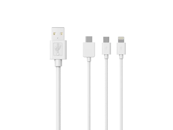 Sinox 3-in-1 -kaapeli, jossa Lightning, USB C ja Micro USB. 1 m. Valkoinen