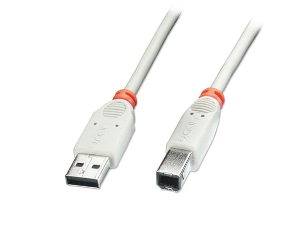 Lindy USB A/USB B 2 m, 2 m, USB A, USB B, USB 2.0, uros/uros, harmaa, punainen
