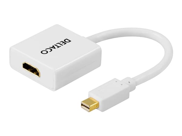 DELTACO DP-HDMI2 - Videoadapter - Mini DisplayPort hann til HDMI hunn - 18 cm - hvit