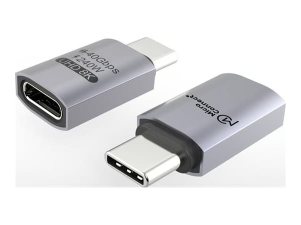 MicroConnect - USB-sovitin - 24-nastainen USB-C (uros) - 24-nastainen USB-C (naaras) - USB4 Gen3x2 - 48 V - 5 A