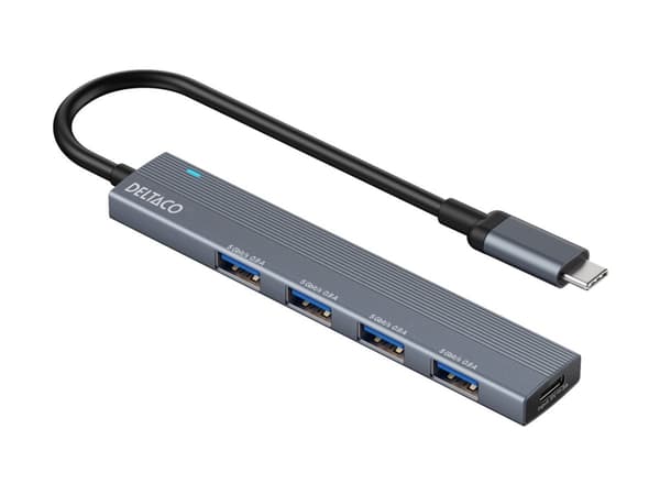 USB-C-hubb DELTACO, 5 Gbps, 4x USB-A-plats, aluminium, grå / USBC-HUB206 / 1903173
