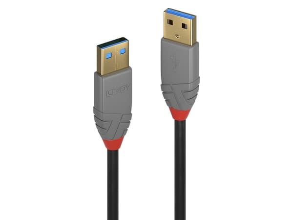 Lindy 36753, 3 m, USB A, USB A, USB 3.2 Gen 1 (3.1 Gen 1), 5 Gbit/s, svart, grå