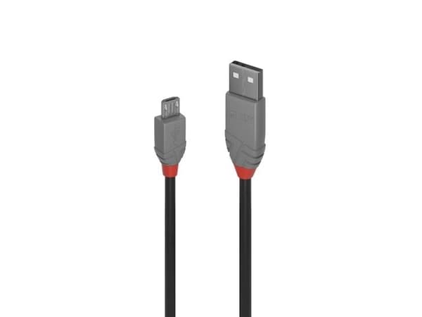 Lindy 36732, 1 m, USB A, Micro-USB B, USB 2.0, 0,48 Gbit/s, Svart, Grå