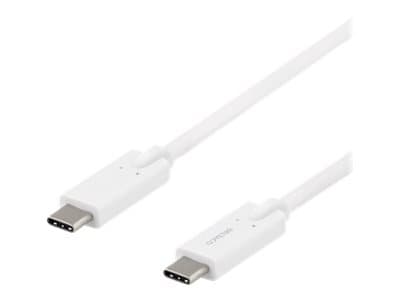 DELTACO - USB-kabel - 24-polig USB-C (hankontakt) till 24-polig USB-C (hankontakt) - 5 A - 2 m - vit