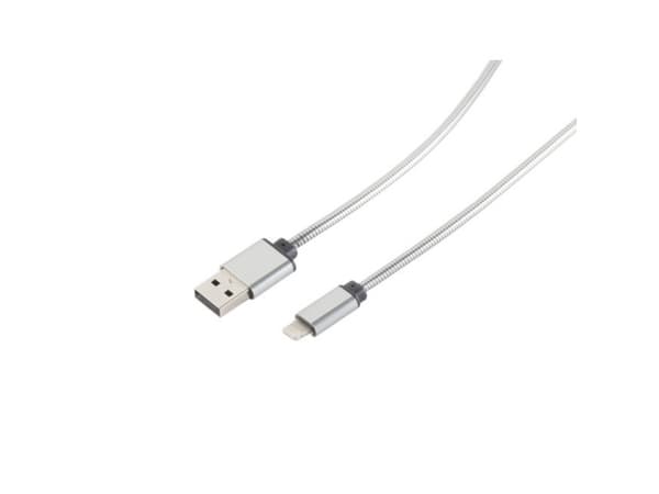 S-Conn 14-13001, 1 m, Lightning, USB A, Silver, Rak, Rak