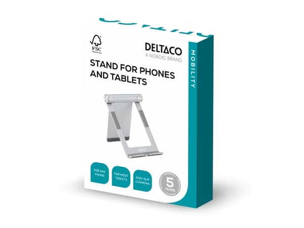 DELTACO ARM-0516 - Stativ for mobiltelefon, nettbrett - aluminium, justerbar, sammenleggbar, sklisikker