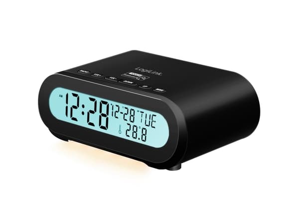 Klokkeradio Temp/fuktighet USB-C/Batteridrift Svart