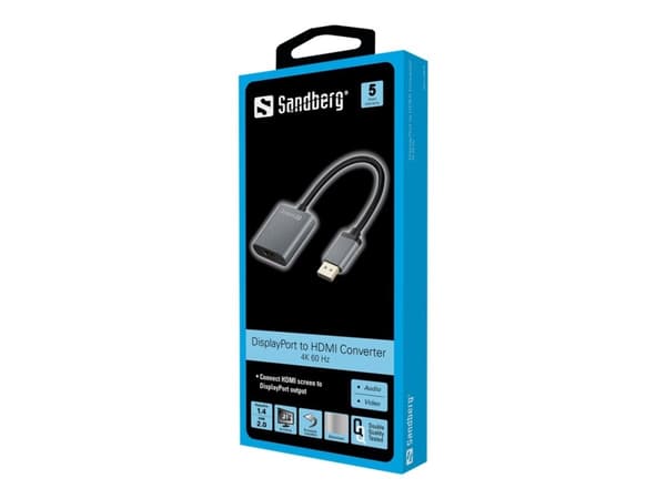 Sandberg - Skjermkort - DisplayPort hann til HDMI hunn - 20 cm - støtte for 4K