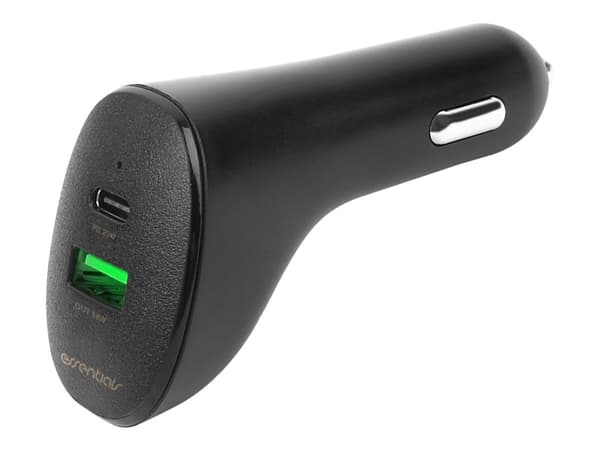 Essentials - Strømadapter til bil - PD - 2 udgangsstik (USB, 24 pin USB-C) - sort