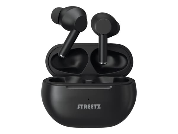 STREETZ TWS-117 On Ear Headset Bluetooth® Stereo Svart Headset, laddningsfodral, volymkontroll