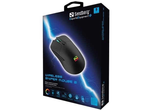 Sandberg Sniper 2 - Mus - ergonomisk - högervänd - optisk - 7 knappar - Trådlös (USB) - Svart
