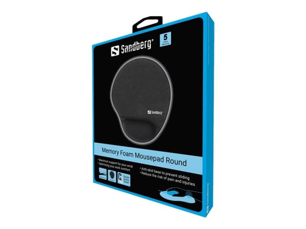 Sandberg - Mustablett med handledskudde - memory foam, round