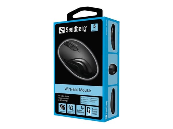 Sandberg - Mus - optisk - 4 knapper - trådløs - 2,4 GHz - trådløs USB-modtager