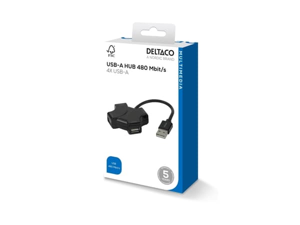 USB-A-hub, 480 Mbps, 4x USB-A, sort