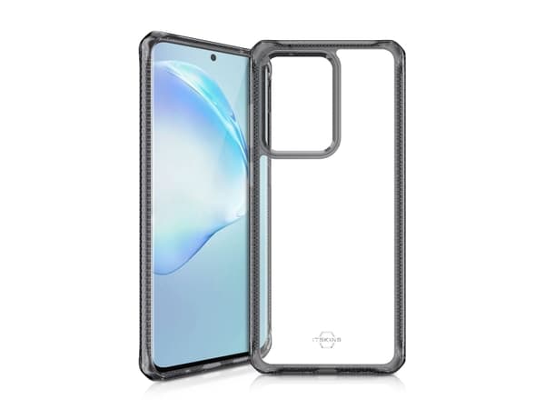 ITSKINS HYBRID CLEAR -suojaus Samsung Galaxy S20 Ultra 4G / 5G® -puhelimelle. Musta ja läpinäkyvä