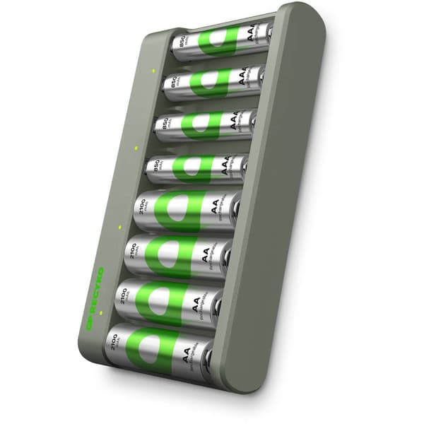 GP Econ Charger E821 8-slot 4xAA 2100mAh + 4xAAA 850mah Grøn
