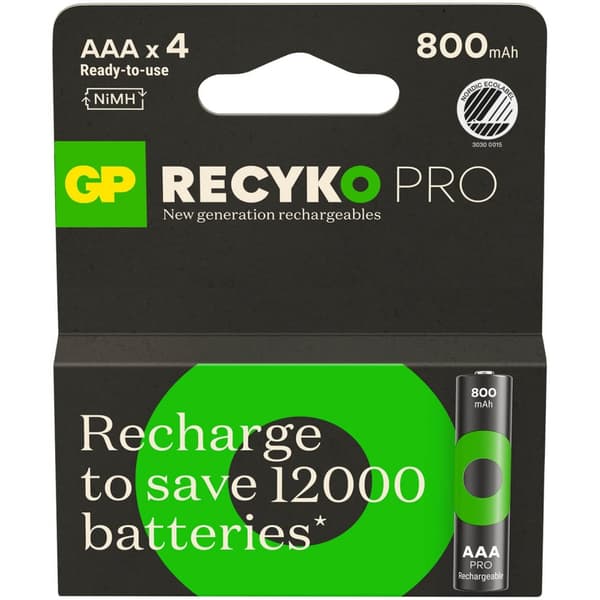 GP Recyko Pro NiMH-batteri AAA HR03 800mAh 4-pakning