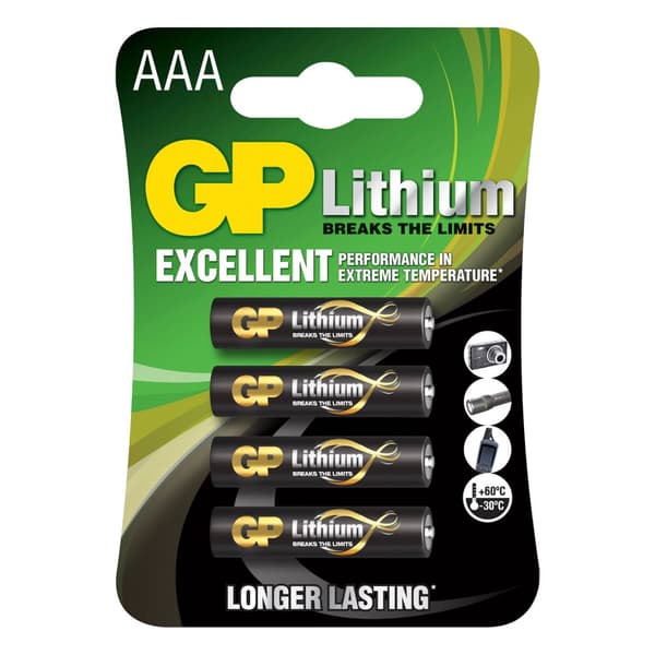 GP Lithium AAA -paristo 1,5V 4 kpl