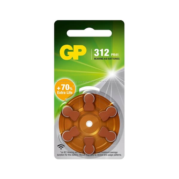 GP høreapparatbatteri ZA312/PR41 6-pak