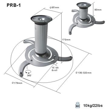 Deltaco PRB-1 - projektor loftmontering, 80 og 170 mm arm