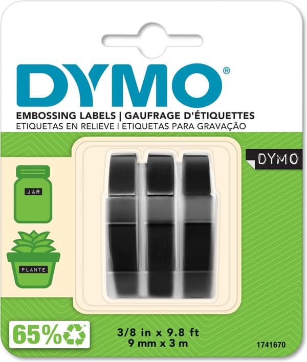 Dymo 3D - boktryckstejp 9 mm x 3 m, svart, 3 st