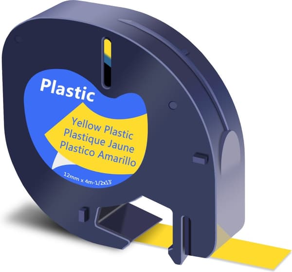 Dymo LetraTAG - plasttejp 12 mm x 4 m, svart med gul bas