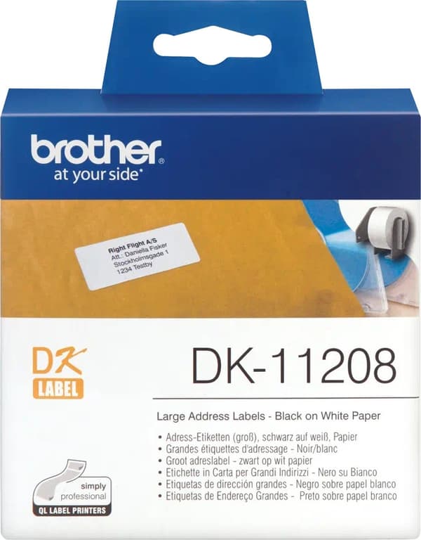 Brother DK-11208 - adressetikett 38 x 90 mm, svart/vit
