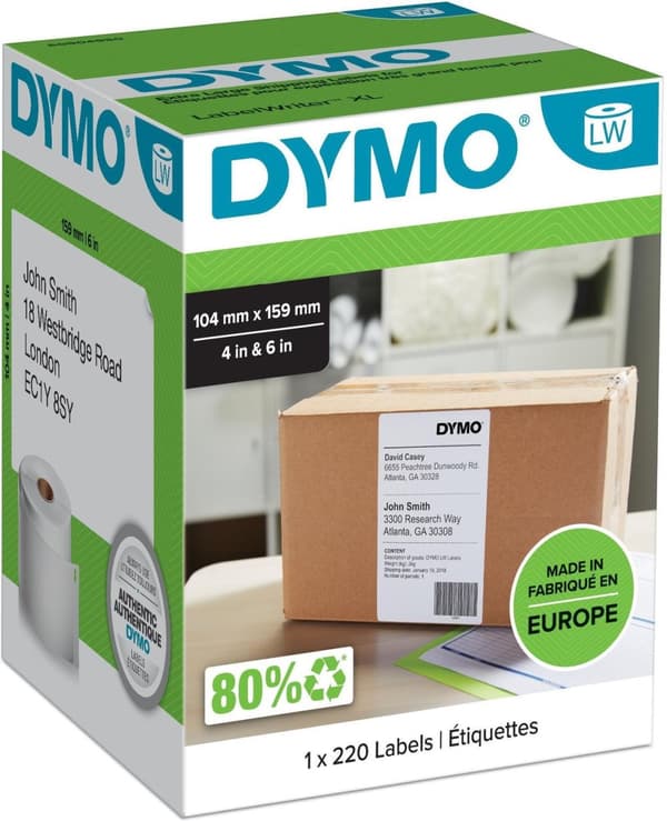 Dymo LabelWriter 4XL - fraktetiketter 104 mm x 159 mm, 220 etiketter, vit