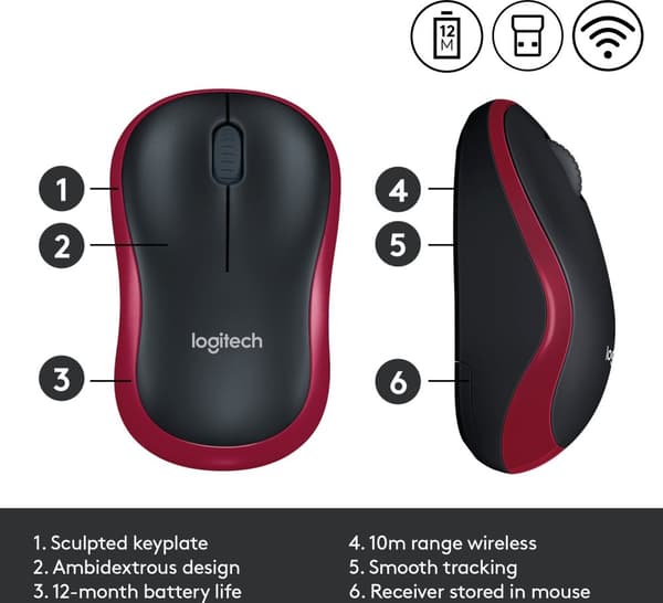 Logitech M185 mus, röd