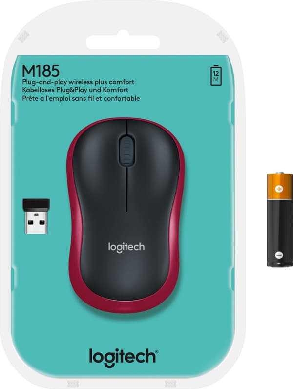 Logitech M185 mus, röd
