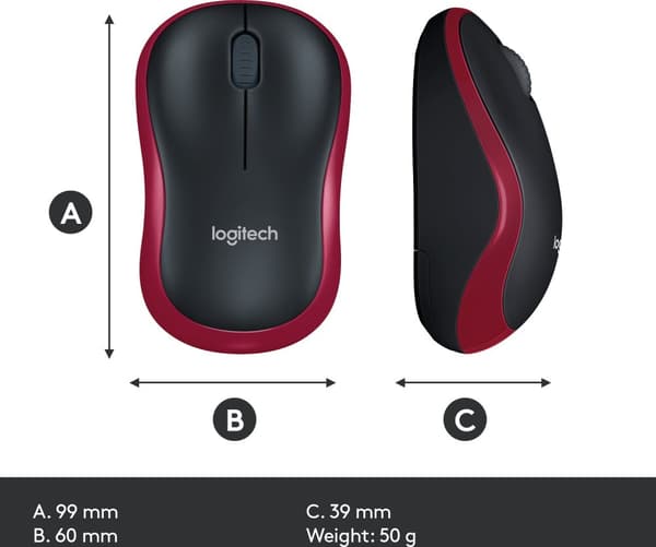 Logitech M185 mus, röd