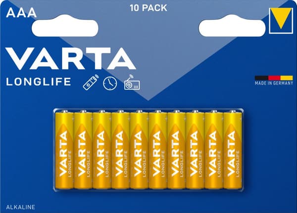 Varta Longlife - alkalisk batteri, 10 stk AAA (LR03) batterier