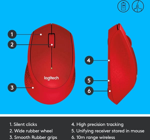 Logitech M330 Silent Plus - hiiri, punainen