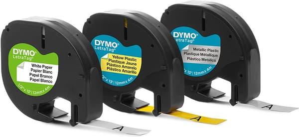 Dymo LetraTag - plast-, papir- og metallbånd, 12 mm x 4 m, 3 forskjellige bånd