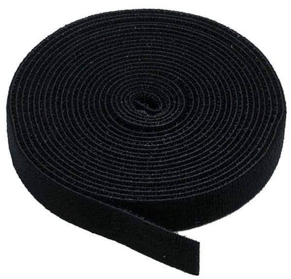 DELTACO Hook And Loop - borrelås, 10 mm, svart, 25 m