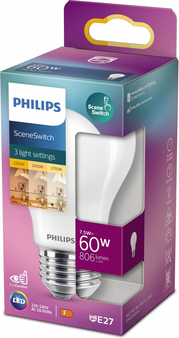 Philips SceneSwitch 806 lm LED smart lampe med indbygget dæmpningsfunktion, til E27 base