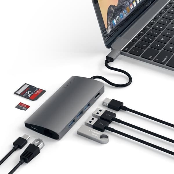 Satechi USB-C Hub, 6 portar, minneskortläsare, space grey