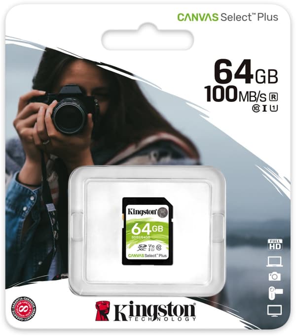 Kingston 64 GB SD Canvas Select Plus UHS-I Speed ​​​​Class 1 (U1) - minnekort