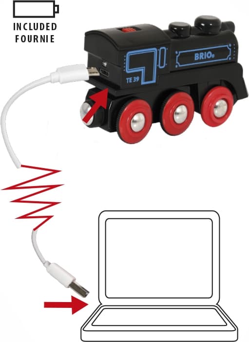 BRIO World 33599 - Laddningsbart lok/USB - med sladd