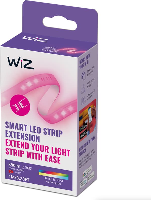 WiZ LED - forlængelse af lysbånd, 1m, RGBW alle farver og nuancer af hvidt lys, Wi-Fi, 880 lm