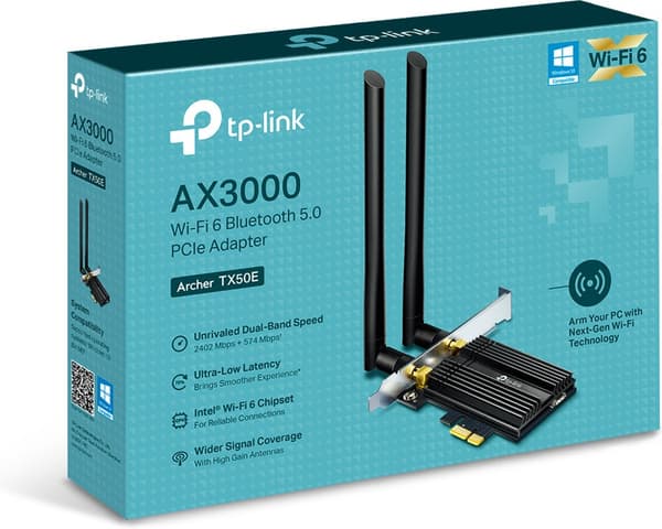 TP-LINK Archer TX50E Dual-band PCI-E-WiFi 6-adapter och Bluetooth 5.0-adapter