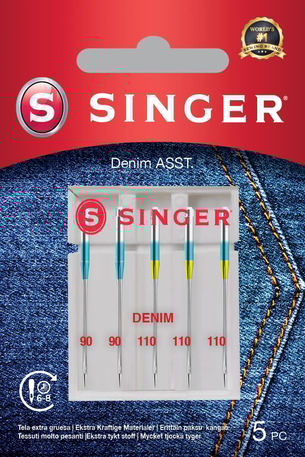 Singer str. 90/110 - denimnål, 5 stk